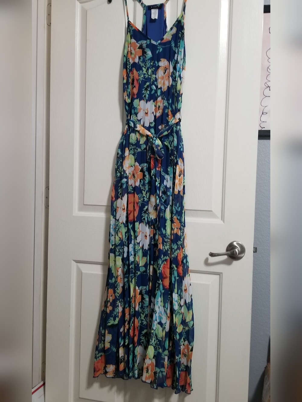B Darlin Navy Floral Tie-Waist Maxi Dress